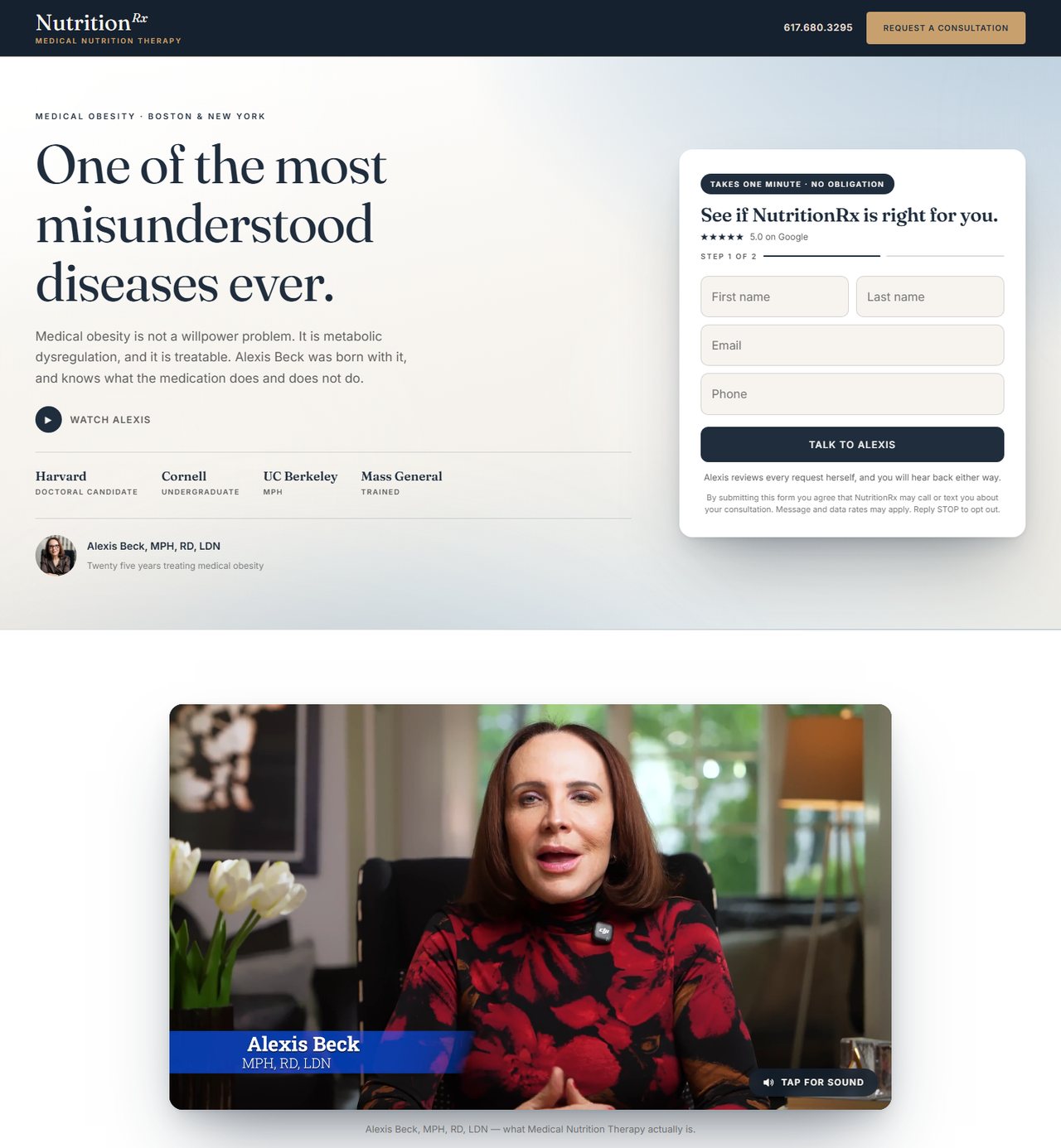 NutritionRx consultation funnel landing page built by TC Scales